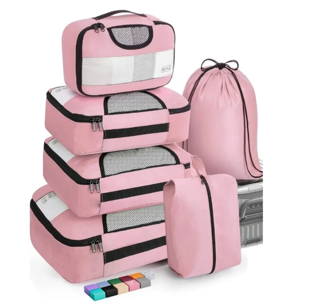 Veken Pink 6-Piece Packing Cubes Set - Extra Large, Large, Medium, Small